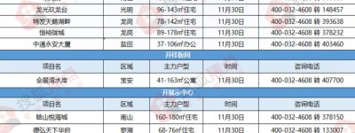 本周开盘:11月末周楼市大放异彩 14盘面市年终大戏拉开帷幕